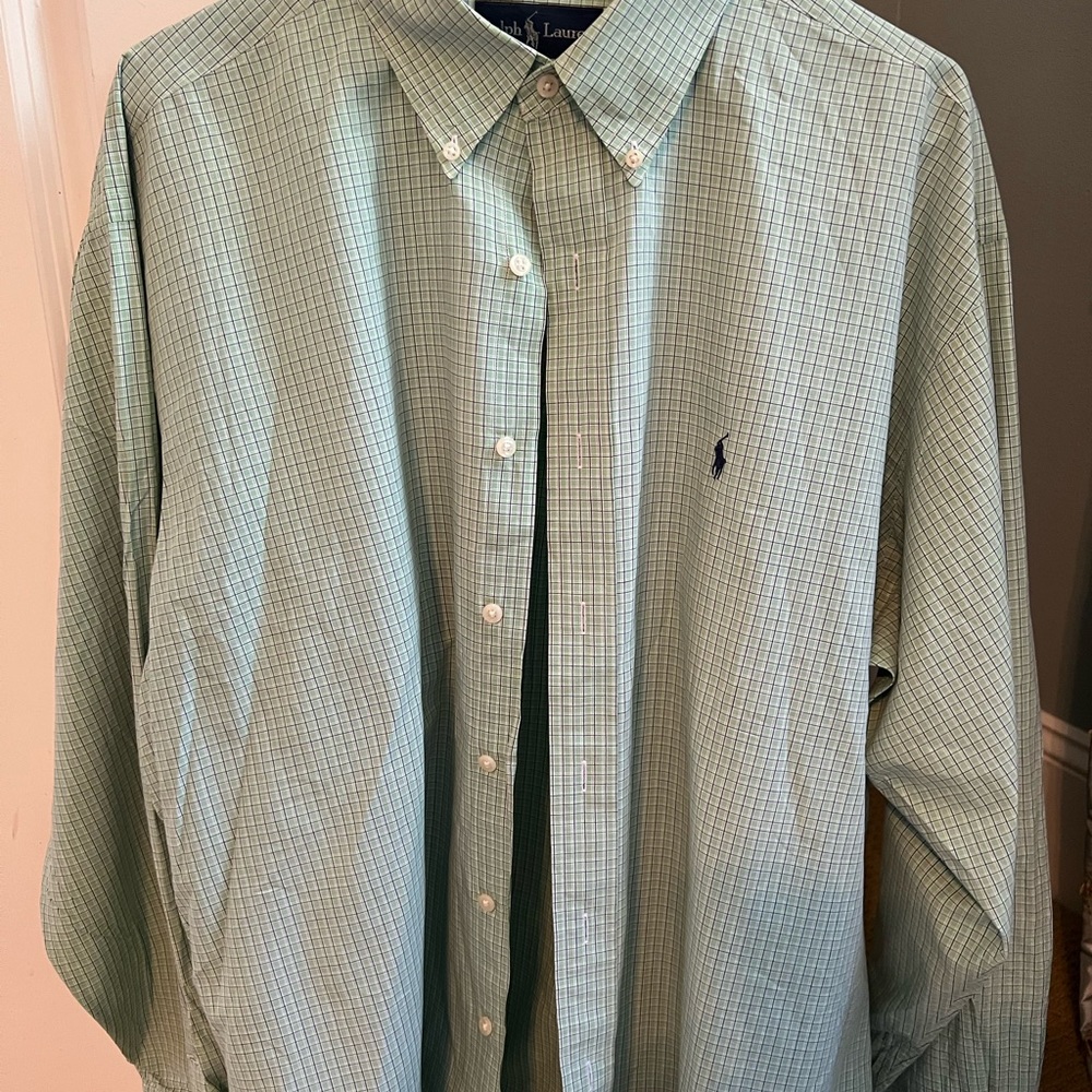 Ralph Lauren Men’s green and blue casual dress shirt size XL Blake 100% cotton